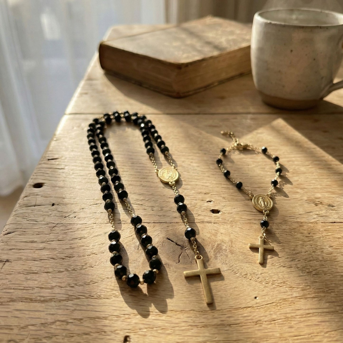 Set "Camino de Luz y Fe": Rosario + Pulsera de Protección