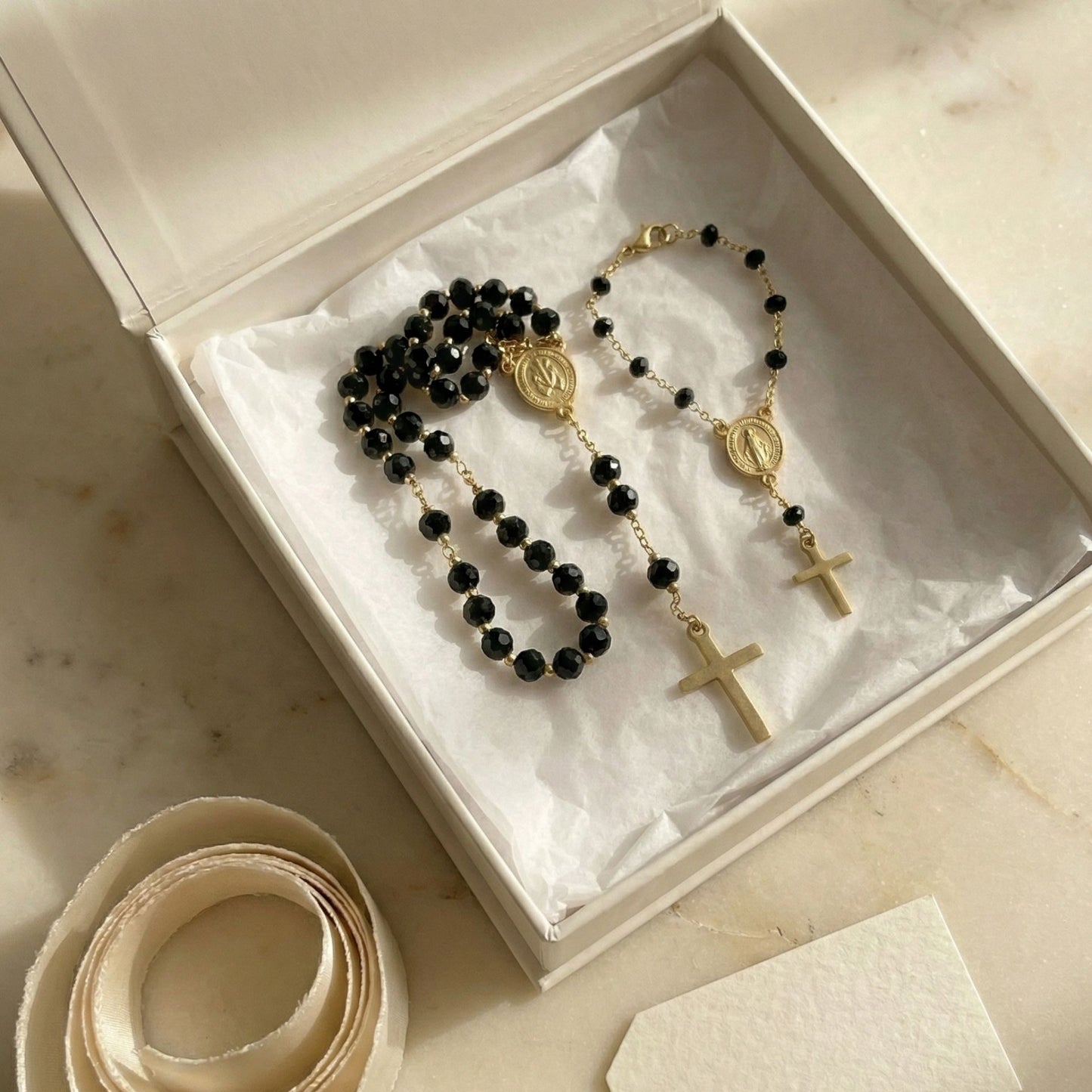 Set "Camino de Luz y Fe": Rosario + Pulsera de Protección
